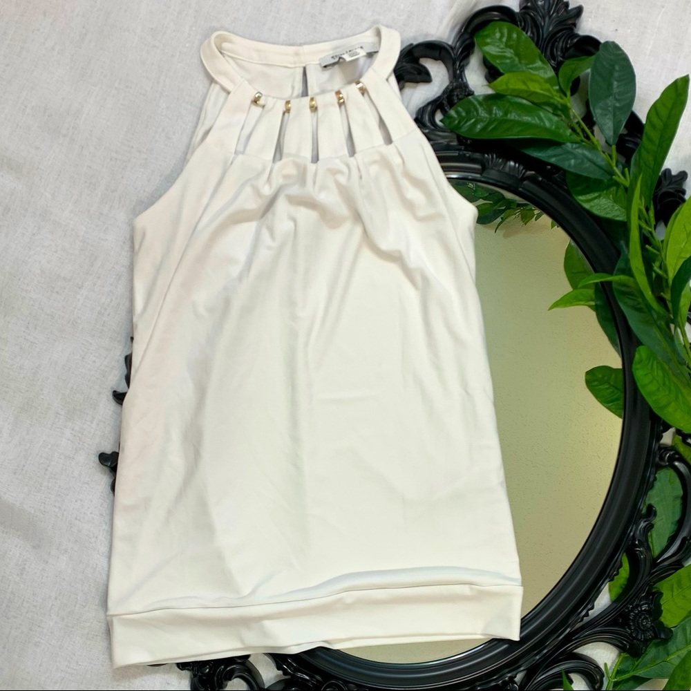NWOT White House Black Market Gold Metal Accent Neckline Tank